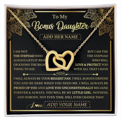 Interlocking Hearts Necklace 18K Yellow Gold Finish | 1 | Personalized To My Bonus Daughter Necklace From Stepdad Your Biggest Fan Birthday Gifts For Stepdaughter Gifts Christmas Jewelry Custom Gift Box Message Card | siriusteestore.myshopify