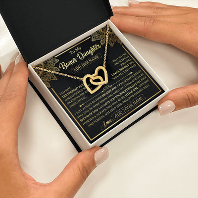 Interlocking Hearts Necklace 18K Yellow Gold Finish | 2 | Personalized To My Bonus Daughter Necklace From Stepdad Your Biggest Fan Birthday Gifts For Stepdaughter Gifts Christmas Jewelry Custom Gift Box Message Card | siriusteestore.myshopify