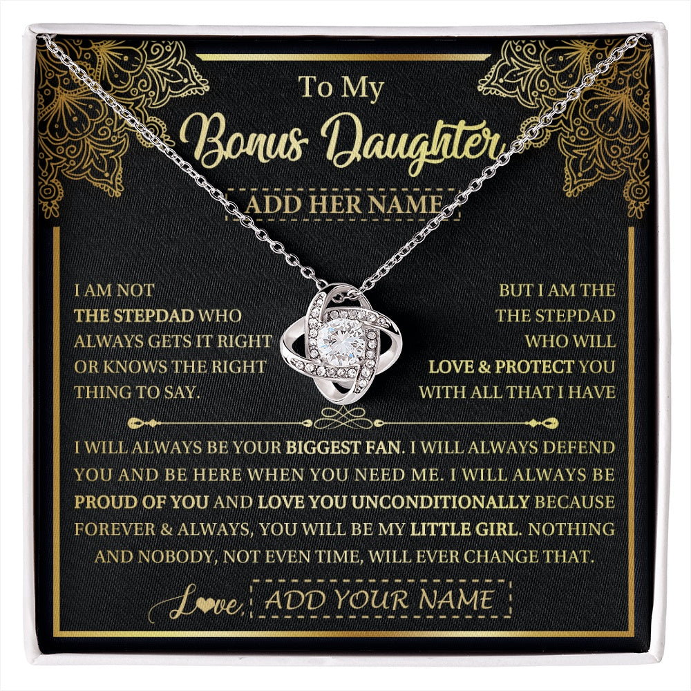 Love Knot Necklace 14K White Gold Finish | 1 | Personalized To My Bonus Daughter Necklace From Stepdad Your Biggest Fan Birthday Gifts For Stepdaughter Gifts Christmas Jewelry Custom Gift Box Message Card | siriusteestore.myshopify