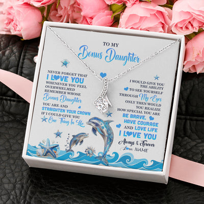 Alluring Beauty Necklace 14K White Gold Finish | 2 | Personalized To My Bonus Daughter Necklace From Stepdmom Dophin Never Forget I Love You Stepddaughter Birthday Gifts Christmas Customized Gift Box Message Card | siriusteestore