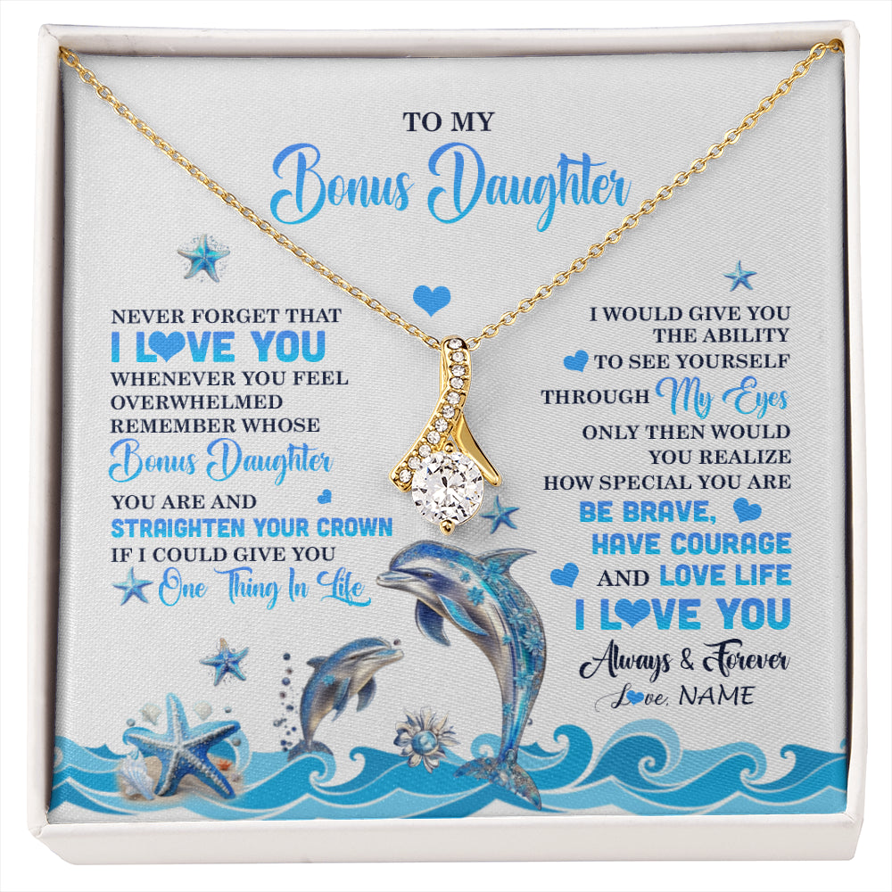 Alluring Beauty Necklace 18K Yellow Gold Finish | 1 | Personalized To My Bonus Daughter Necklace From Stepdmom Dophin Never Forget I Love You Stepddaughter Birthday Gifts Christmas Customized Gift Box Message Card | siriusteestore