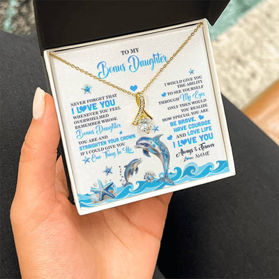 Alluring Beauty Necklace 18K Yellow Gold Finish | 2 | Personalized To My Bonus Daughter Necklace From Stepdmom Dophin Never Forget I Love You Stepddaughter Birthday Gifts Christmas Customized Gift Box Message Card | siriusteestore