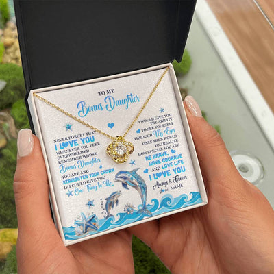 Love Knot Necklace 18K Yellow Gold Finish | 2 | Personalized To My Bonus Daughter Necklace From Stepdmom Dophin Never Forget I Love You Stepddaughter Birthday Gifts Christmas Customized Gift Box Message Card | siriusteestore