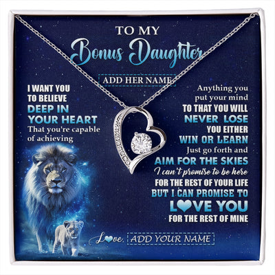 Forever Love Necklace 14K White Gold Finish | 1 | Personalized To My Bonus Daughter Necklace From Stepfather Believe Your Heart Stepdaughter Gift Birthday Graduation Christmas Customized Gift Box Message Card | siriusteestore.myshopify