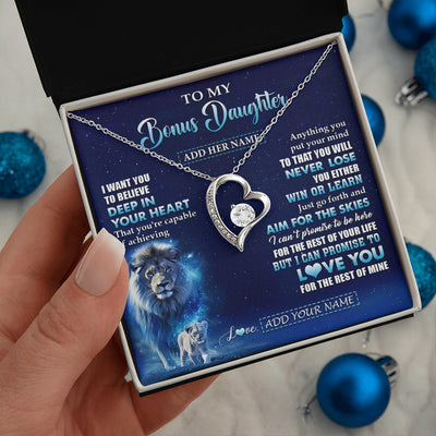 Forever Love Necklace 14K White Gold Finish | 2 | Personalized To My Bonus Daughter Necklace From Stepfather Believe Your Heart Stepdaughter Gift Birthday Graduation Christmas Customized Gift Box Message Card | siriusteestore.myshopify