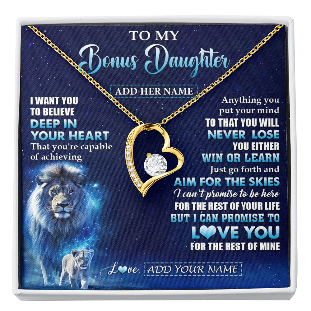 Forever Love Necklace 18K Yellow Gold Finish | 1 | Personalized To My Bonus Daughter Necklace From Stepfather Believe Your Heart Stepdaughter Gift Birthday Graduation Christmas Customized Gift Box Message Card | siriusteestore.myshopify