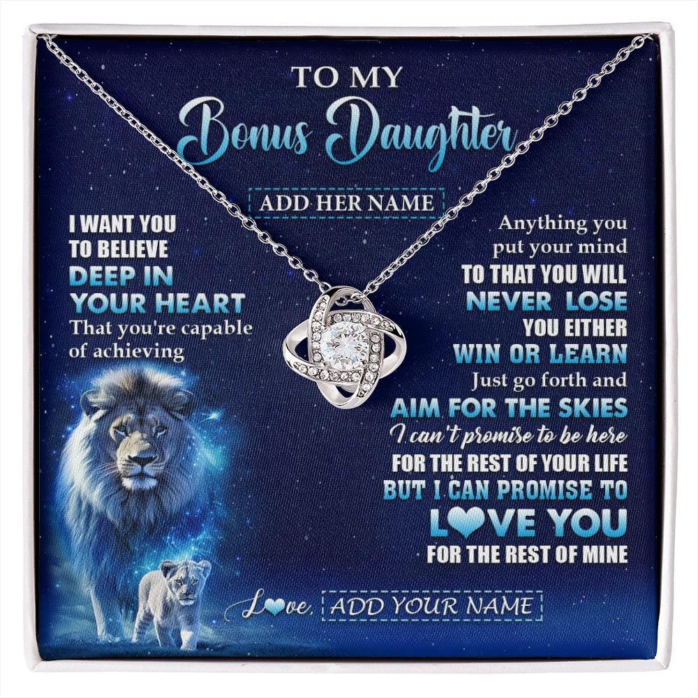Love Knot Necklace 14K White Gold Finish | 1 | Personalized To My Bonus Daughter Necklace From Stepfather Believe Your Heart Stepdaughter Gift Birthday Graduation Christmas Customized Gift Box Message Card | siriusteestore.myshopify