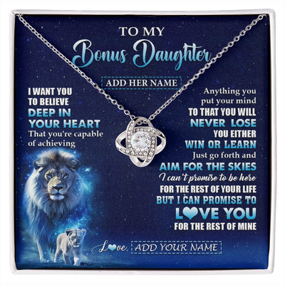Love Knot Necklace 14K White Gold Finish | 1 | Personalized To My Bonus Daughter Necklace From Stepfather Believe Your Heart Stepdaughter Gift Birthday Graduation Christmas Customized Gift Box Message Card | siriusteestore.myshopify