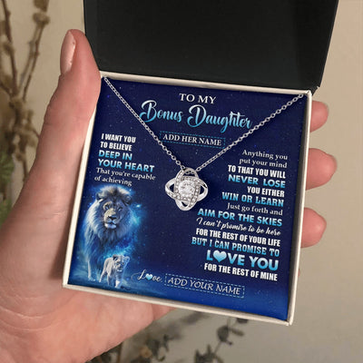Love Knot Necklace 14K White Gold Finish | 2 | Personalized To My Bonus Daughter Necklace From Stepfather Believe Your Heart Stepdaughter Gift Birthday Graduation Christmas Customized Gift Box Message Card | siriusteestore.myshopify
