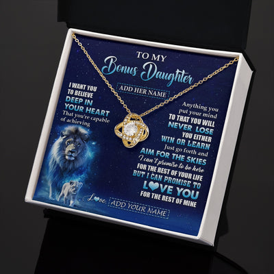 Love Knot Necklace 18K Yellow Gold Finish | 2 | Personalized To My Bonus Daughter Necklace From Stepfather Believe Your Heart Stepdaughter Gift Birthday Graduation Christmas Customized Gift Box Message Card | siriusteestore.myshopify