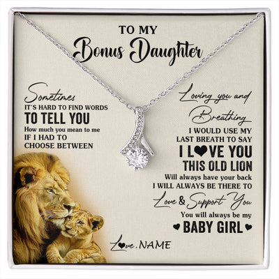 Alluring Beauty Necklace 14K White Gold Finish | 1 | Personalized To My Bonus Daughter Necklace From Stepfather I Love You This Old Lion Stepdaughter Birthday Christmas Customized Gift Box Message Card | siriusteestore
