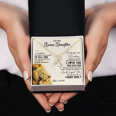 Alluring Beauty Necklace 18K Yellow Gold Finish | 2 | Personalized To My Bonus Daughter Necklace From Stepfather I Love You This Old Lion Stepdaughter Birthday Christmas Customized Gift Box Message Card | siriusteestore