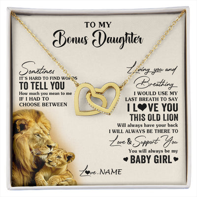 Interlocking Hearts Necklace 18K Yellow Gold Finish | 1 | Personalized To My Bonus Daughter Necklace From Stepfather I Love You This Old Lion Stepdaughter Birthday Christmas Customized Gift Box Message Card | siriusteestore