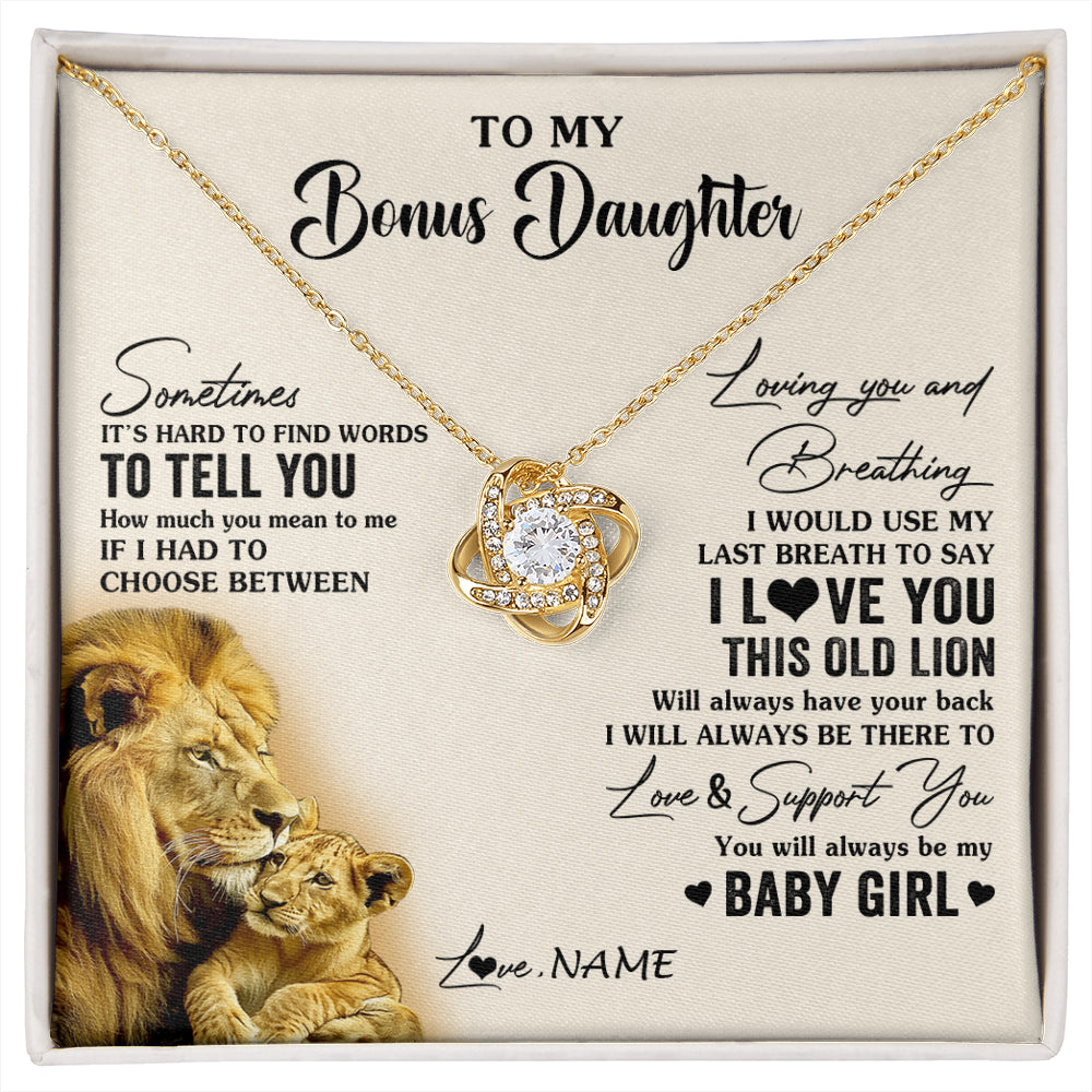 Love Knot Necklace 18K Yellow Gold Finish | 1 | Personalized To My Bonus Daughter Necklace From Stepfather I Love You This Old Lion Stepdaughter Birthday Christmas Customized Gift Box Message Card | siriusteestore