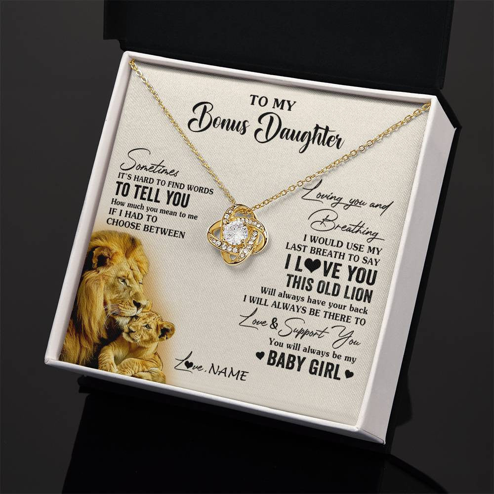 Love Knot Necklace 18K Yellow Gold Finish | 2 | Personalized To My Bonus Daughter Necklace From Stepfather I Love You This Old Lion Stepdaughter Birthday Christmas Customized Gift Box Message Card | siriusteestore