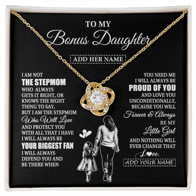 Love Knot Necklace 18K Yellow Gold Finish | 1 | Personalized To My Bonus Daughter Necklace From Stepmom Biggest Fan Birthday Gifts For Stepdaughter From Stepmother Christmas Custom Gift Box Message Card | siriusteestore.myshopify