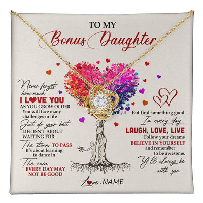 Love Knot Necklace 18K Yellow Gold Finish | 1 | Personalized To My Bonus Daughter Necklace From Stepmom Colorful Tree Never Forget I Love You Stepdaughter Birthday Christmas Customized Gift Box Message Card | siriusteestore