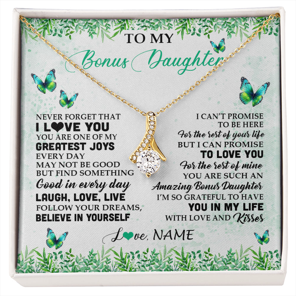 Alluring Beauty Necklace 18K Yellow Gold Finish | 1 | Personalized To My Bonus Daughter Necklace From Stepmom Dad Butterfly Laugh Love Live Birthday Motivational Quote Christmas Customized Gift Box Message Card | siriusteestore