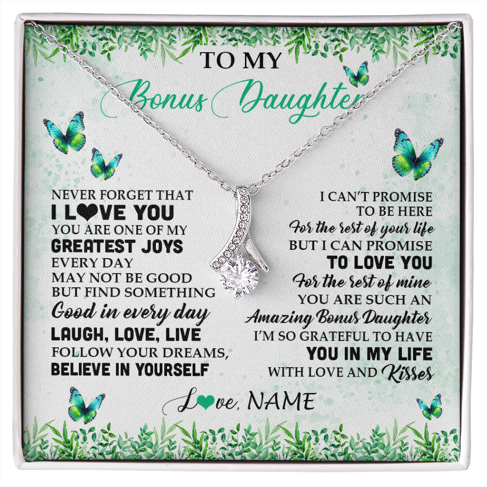 Alluring Beauty Necklace 14K White Gold Finish | 1 | Personalized To My Bonus Daughter Necklace From Stepmom Dad Butterfly Laugh Love Live Birthday Motivational Quote Christmas Customized Gift Box Message Card | siriusteestore