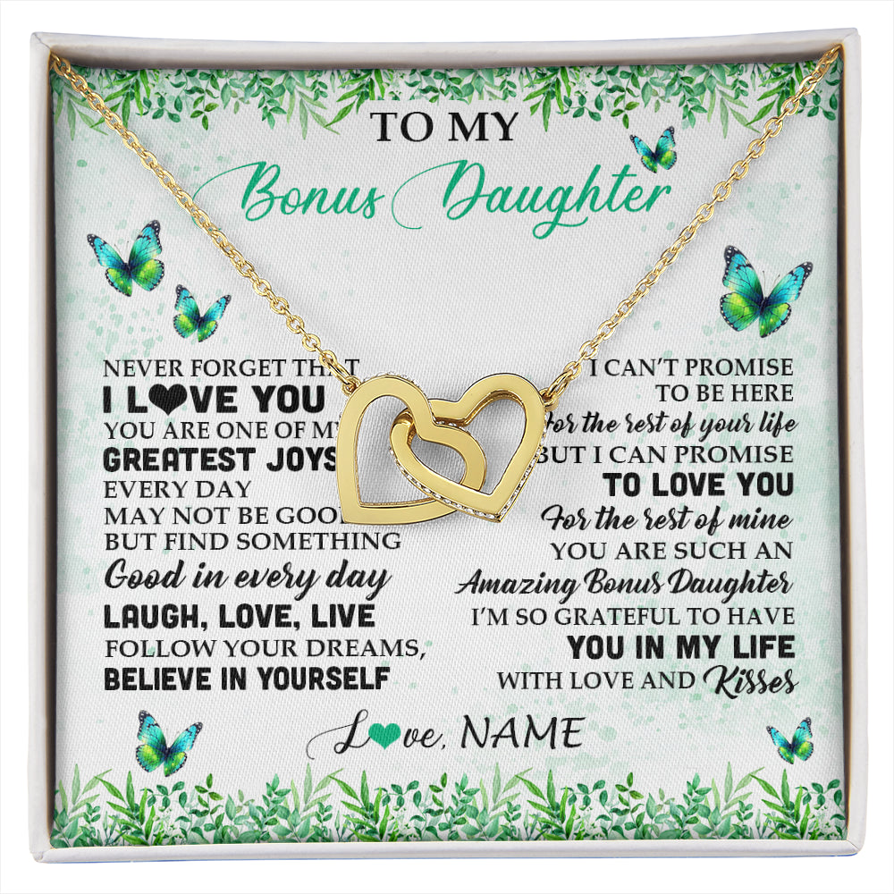 Interlocking Hearts Necklace 18K Yellow Gold Finish | 1 | Personalized To My Bonus Daughter Necklace From Stepmom Dad Butterfly Laugh Love Live Birthday Motivational Quote Christmas Customized Gift Box Message Card | siriusteestore
