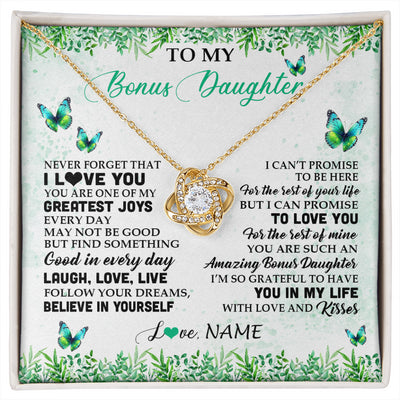 Love Knot Necklace 18K Yellow Gold Finish | 1 | Personalized To My Bonus Daughter Necklace From Stepmom Dad Butterfly Laugh Love Live Birthday Motivational Quote Christmas Customized Gift Box Message Card | siriusteestore
