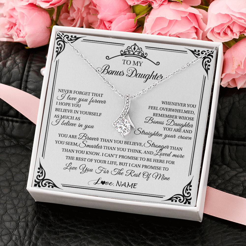 Alluring Beauty Necklace 14K White Gold Finish | 2 | Personalized To My Bonus Daughter Necklace From Stepmom Dad I Love You Forever Stepddaughter Birthday Valentines Day Christmas Customized Gift Box Message Card | siriusteestore
