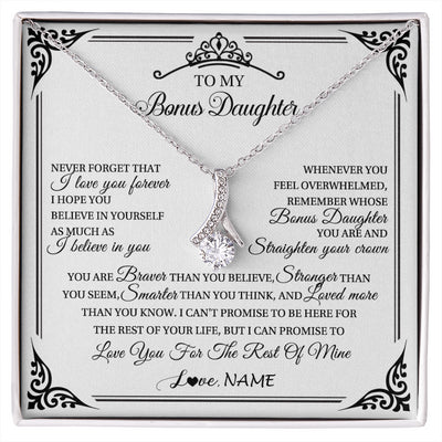 Alluring Beauty Necklace 14K White Gold Finish | 1 | Personalized To My Bonus Daughter Necklace From Stepmom Dad I Love You Forever Stepddaughter Birthday Valentines Day Christmas Customized Gift Box Message Card | siriusteestore