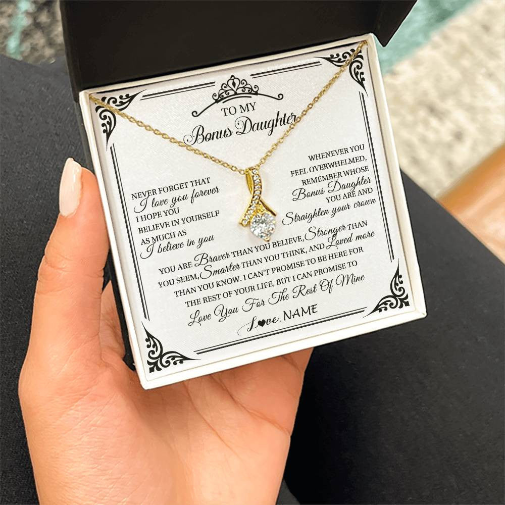 Alluring Beauty Necklace 18K Yellow Gold Finish | 2 | Personalized To My Bonus Daughter Necklace From Stepmom Dad I Love You Forever Stepddaughter Birthday Valentines Day Christmas Customized Gift Box Message Card | siriusteestore