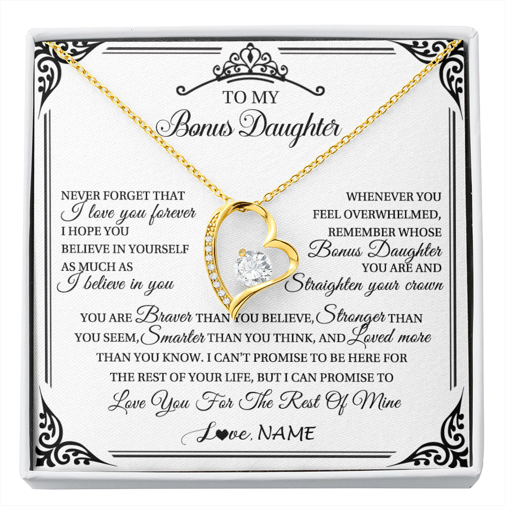 Forever Love Necklace 18K Yellow Gold Finish | 1 | Personalized To My Bonus Daughter Necklace From Stepmom Dad I Love You Forever Stepddaughter Birthday Valentines Day Christmas Customized Gift Box Message Card | siriusteestore