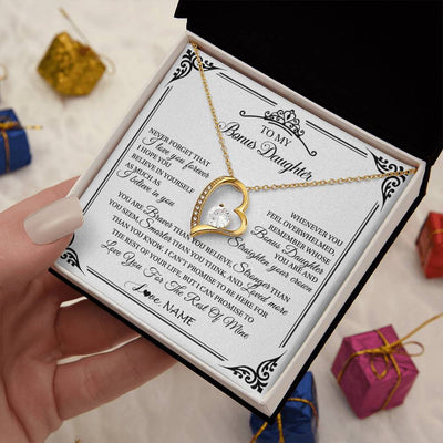 Forever Love Necklace 18K Yellow Gold Finish | 2 | Personalized To My Bonus Daughter Necklace From Stepmom Dad I Love You Forever Stepddaughter Birthday Valentines Day Christmas Customized Gift Box Message Card | siriusteestore