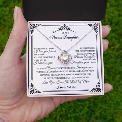 Love Knot Necklace 14K White Gold Finish | 2 | Personalized To My Bonus Daughter Necklace From Stepmom Dad I Love You Forever Stepddaughter Birthday Valentines Day Christmas Customized Gift Box Message Card | siriusteestore