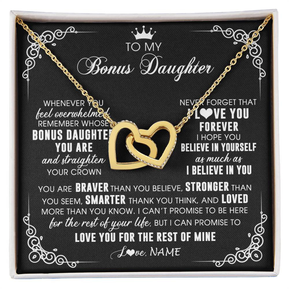 Interlocking Hearts Necklace 18K Yellow Gold Finish | 1 | Personalized To My Bonus Daughter Necklace From Stepmom Dad Inspirational Strength Bonus Daughter Birthday Gifts Christmas Customized Gift Box Message Card | siriusteestore