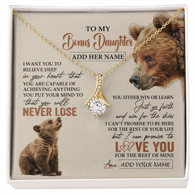 Alluring Beauty Necklace 18K Yellow Gold Finish | 1 | Personalized To My Bonus Daughter Necklace From Stepmom Dad You Will Never Lose Bear Stepdaughter Birthday Gifts Graduation Christmas Gift Box Message Card | siriusteestore.myshopify
