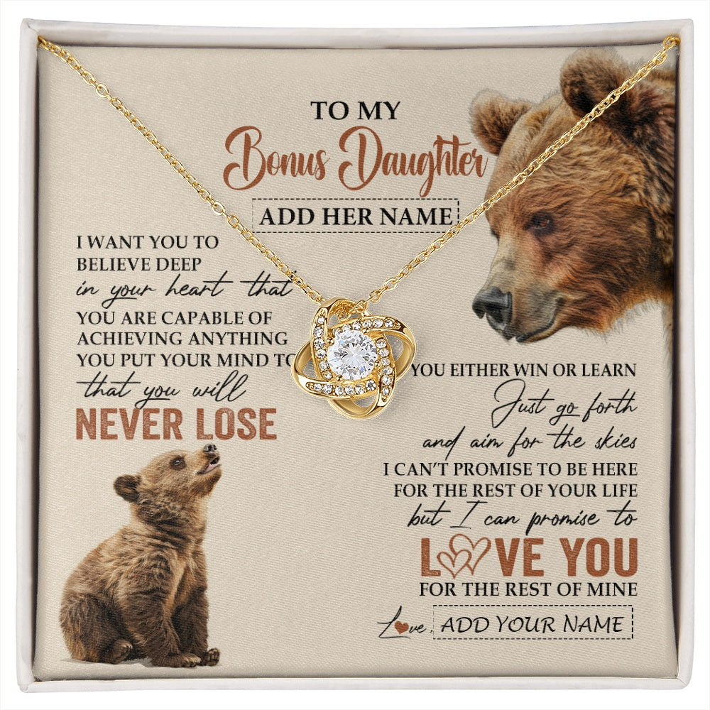 Love Knot Necklace 18K Yellow Gold Finish | 1 | Personalized To My Bonus Daughter Necklace From Stepmom Dad You Will Never Lose Bear Stepdaughter Birthday Gifts Graduation Christmas Gift Box Message Card | siriusteestore.myshopify