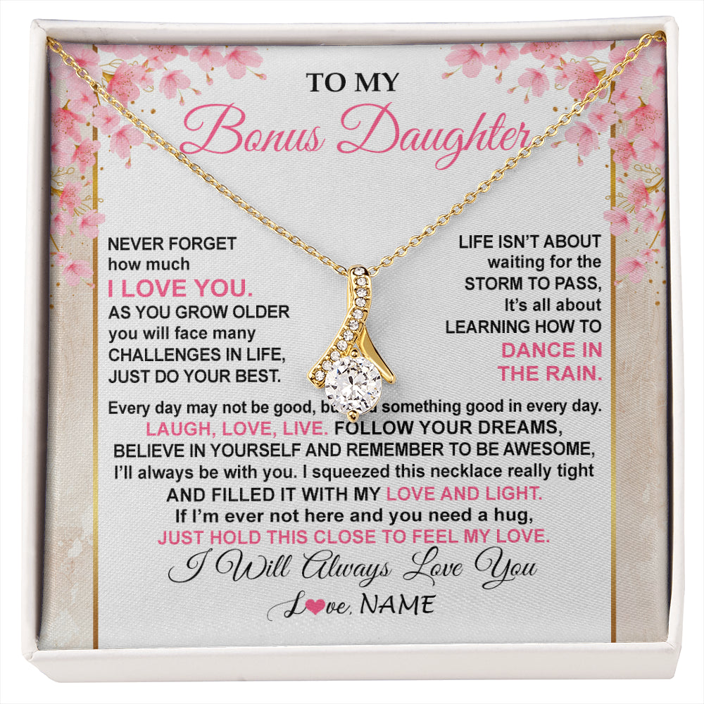 Alluring Beauty Necklace 18K Yellow Gold Finish | 1 | Personalized To My Bonus Daughter Necklace From Stepmom Inspirational I Love You Stepddaughter Birthday Graduation Christmas Customized Gift Box Message Card | siriusteestore
