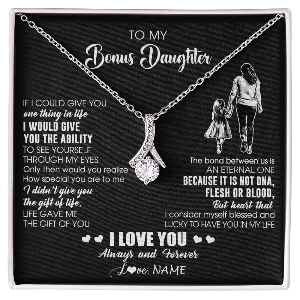 Alluring Beauty Necklace 14K White Gold Finish | 1 | Personalized To My Bonus Daughter Necklace From Stepmom It Is Not DNA I Love You Birthday Gifts Meaningful Christmas Customized Gift Box Message Card | siriusteestore