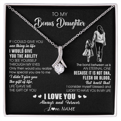 Alluring Beauty Necklace 14K White Gold Finish | 1 | Personalized To My Bonus Daughter Necklace From Stepmom It Is Not DNA I Love You Birthday Gifts Meaningful Christmas Customized Gift Box Message Card | siriusteestore