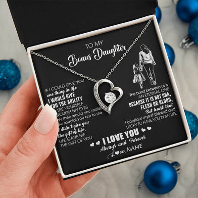 Forever Love Necklace 14K White Gold Finish | 2 | Personalized To My Bonus Daughter Necklace From Stepmom It Is Not DNA I Love You Birthday Gifts Meaningful Christmas Customized Gift Box Message Card | siriusteestore