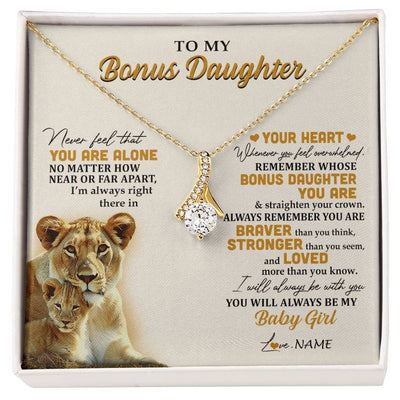 Alluring Beauty Necklace 18K Yellow Gold Finish | 1 | Personalized To My Bonus Daughter Necklace From Stepmom Lion Never Feel You Are Alone Great Stepdaughter Birthday Christmas Customized Gift Box Message Card | siriusteestore