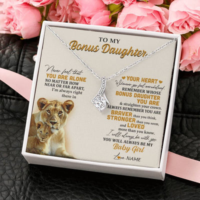 Alluring Beauty Necklace 14K White Gold Finish | 2 | Personalized To My Bonus Daughter Necklace From Stepmom Lion Never Feel You Are Alone Great Stepdaughter Birthday Christmas Customized Gift Box Message Card | siriusteestore