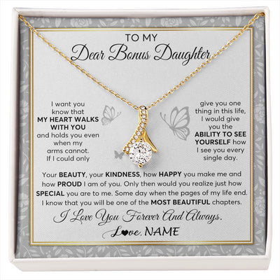 Alluring Beauty Necklace 18K Yellow Gold Finish | 1 | Personalized To My Bonus Daughter Necklace From Stepmom My Heart Walks With You Birthday Gifts Jewelry Graduation Christmas Customized Gift Box Message Card | siriusteestore