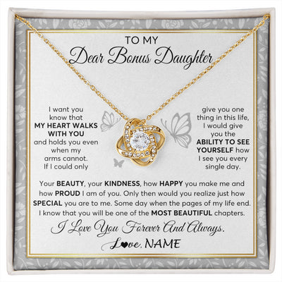 Love Knot Necklace 18K Yellow Gold Finish | 1 | Personalized To My Bonus Daughter Necklace From Stepmom My Heart Walks With You Birthday Gifts Jewelry Graduation Christmas Customized Gift Box Message Card | siriusteestore