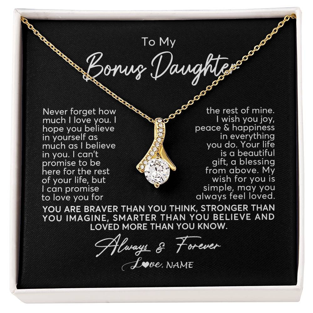Alluring Beauty Necklace 18K Yellow Gold Finish | Personalized To My Bonus Daughter Necklace From Stepmom Never Forget How Much I Love You Stepdaughter Birthday Christmas Customized Gift Box Message Card | siriusteestore