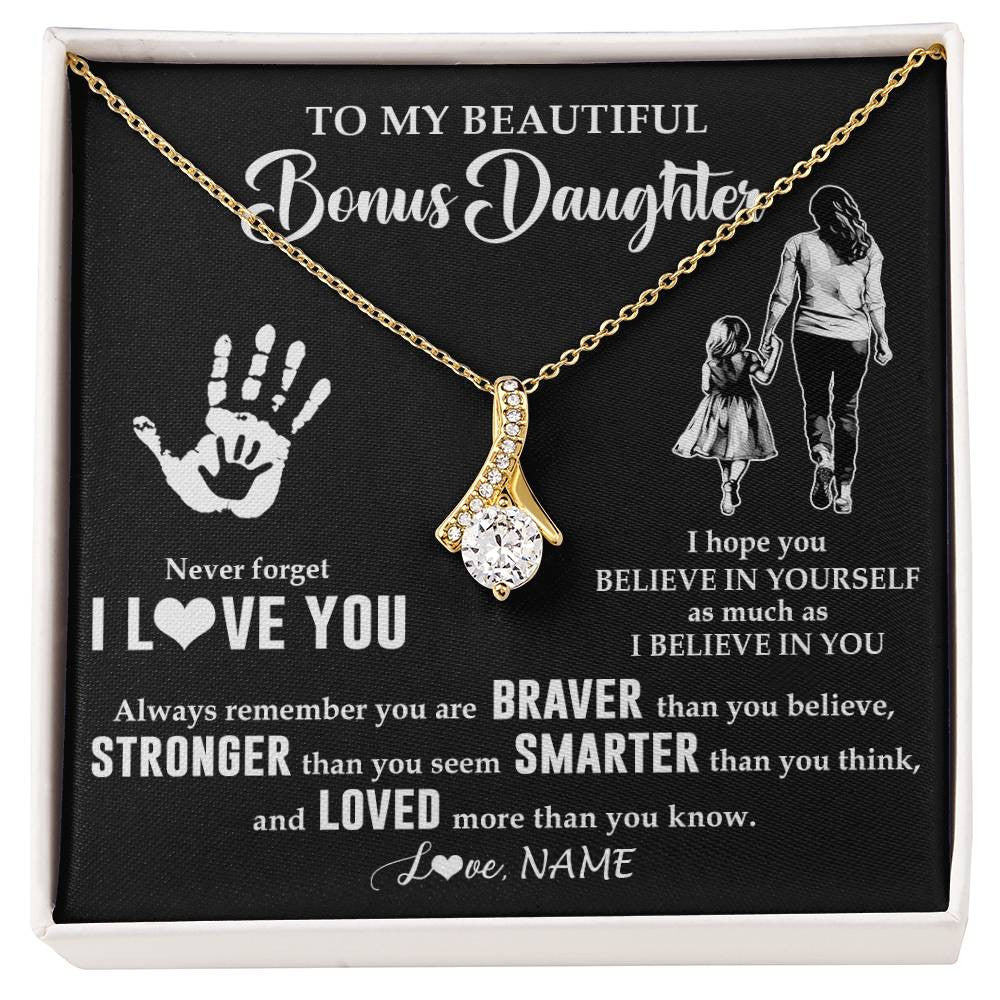Alluring Beauty Necklace 18K Yellow Gold Finish | 1 | Personalized To My Bonus Daughter Necklace From Stepmom Never Forget I Love You Stepdaughter Birthday Christmas Graduation Customized Gift Box Message Card | siriusteestore