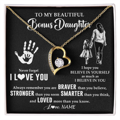 Forever Love Necklace 18K Yellow Gold Finish | 1 | Personalized To My Bonus Daughter Necklace From Stepmom Never Forget I Love You Stepdaughter Birthday Christmas Graduation Customized Gift Box Message Card | siriusteestore