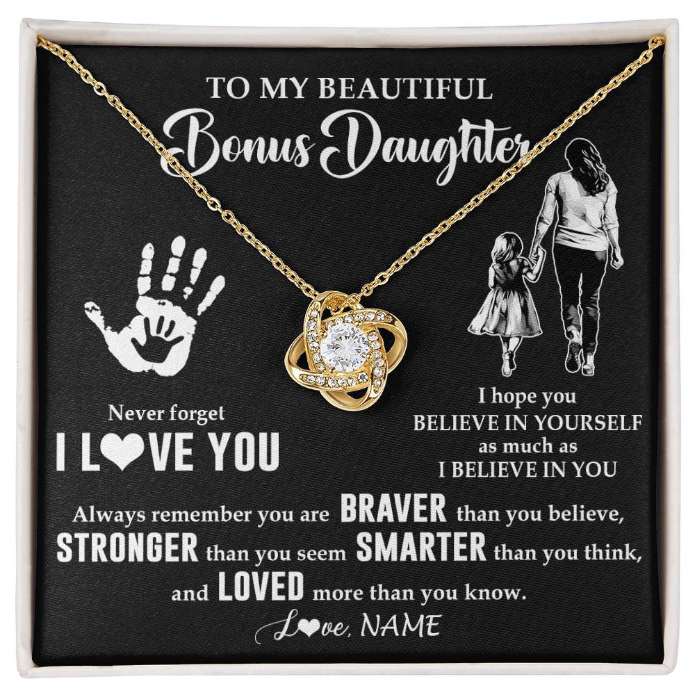 Love Knot Necklace 18K Yellow Gold Finish | 1 | Personalized To My Bonus Daughter Necklace From Stepmom Never Forget I Love You Stepdaughter Birthday Christmas Graduation Customized Gift Box Message Card | siriusteestore