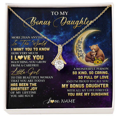 Alluring Beauty Necklace 18K Yellow Gold Finish | 1 | Personalized To My Bonus Daughter Necklace From Stepmom Positive Energy Encourage Brave Little Bear Birthday Gifts Christmas Customized Gift Box Message Card | siriusteestore
