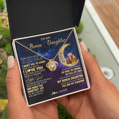 Love Knot Necklace 18K Yellow Gold Finish | 2 | Personalized To My Bonus Daughter Necklace From Stepmom Positive Energy Encourage Brave Little Bear Birthday Gifts Christmas Customized Gift Box Message Card | siriusteestore
