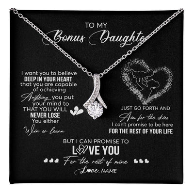 Alluring Beauty Necklace 14K White Gold Finish | 1 | Personalized To My Bonus Daughter Necklace From Stepmom Promise To Love You Stepdaughter Birthday Christmas Pendant Customized Gift Box Message Card | siriusteestore