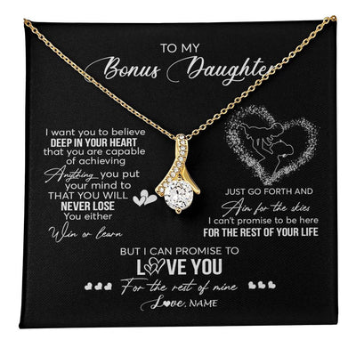 Alluring Beauty Necklace 18K Yellow Gold Finish | 1 | Personalized To My Bonus Daughter Necklace From Stepmom Promise To Love You Stepdaughter Birthday Christmas Pendant Customized Gift Box Message Card | siriusteestore
